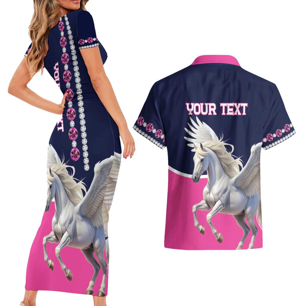 Personalized Pegasus Horse Racing Couples Matching Short Sleeve Bodycon Dress and Hawaiian Shirt Diamond Luxury Style