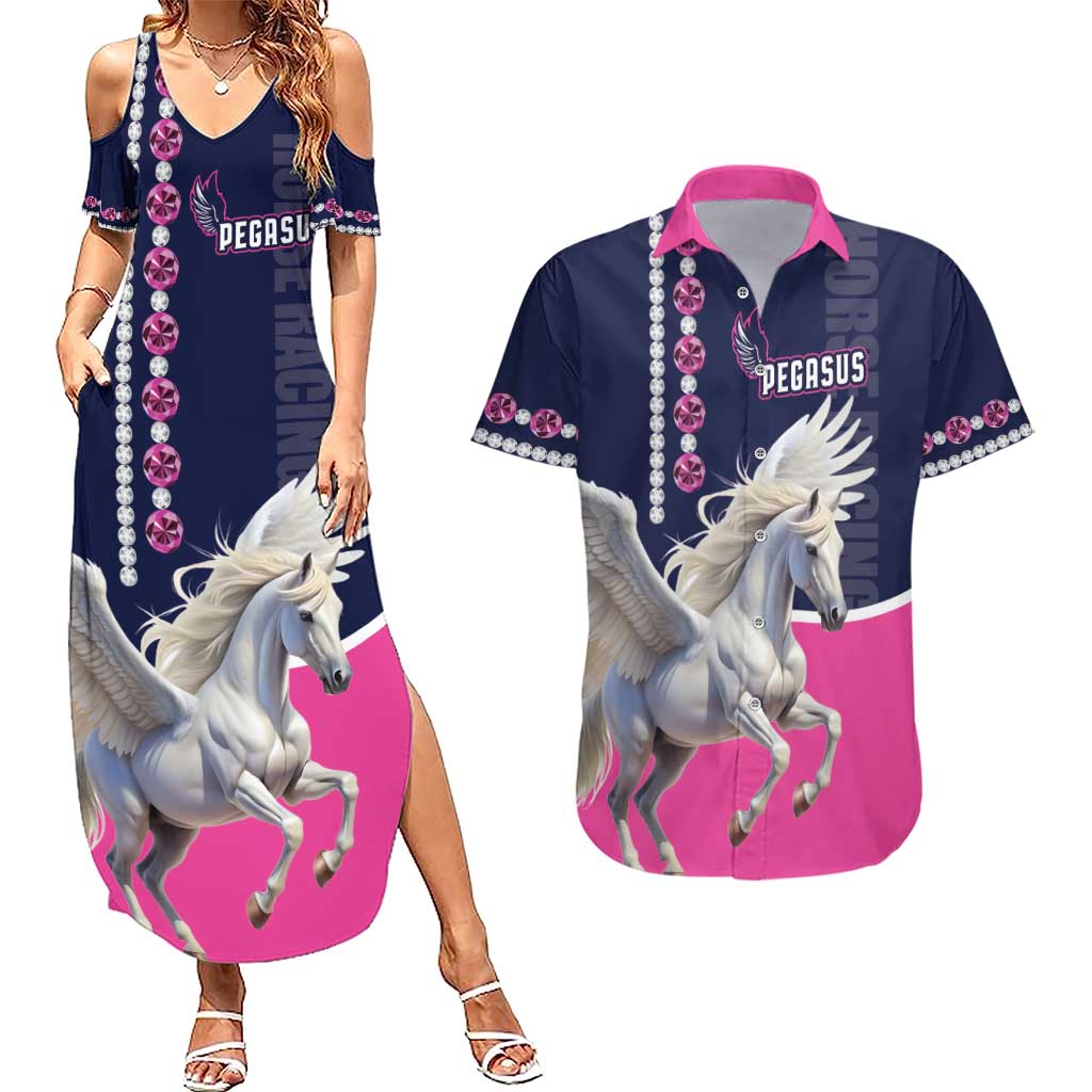 Personalized Pegasus Horse Racing Couples Matching Summer Maxi Dress and Hawaiian Shirt Diamond Luxury Style