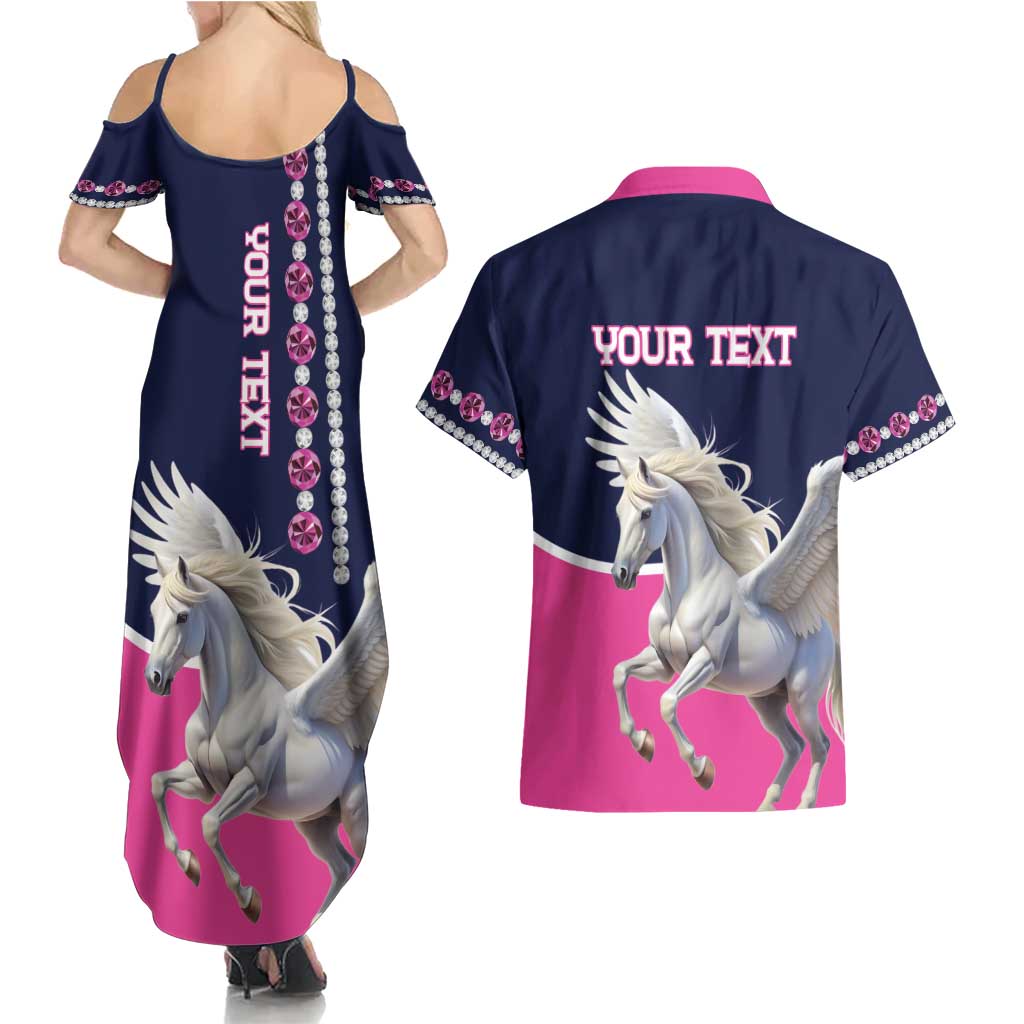 Personalized Pegasus Horse Racing Couples Matching Summer Maxi Dress and Hawaiian Shirt Diamond Luxury Style