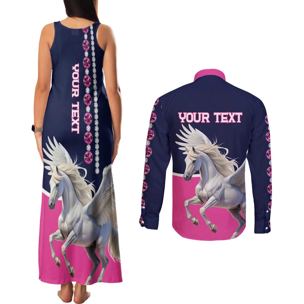 Personalized Pegasus Horse Racing Couples Matching Tank Maxi Dress and Long Sleeve Button Shirt Diamond Luxury Style