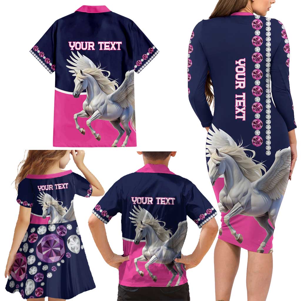 Personalized Pegasus Horse Racing Family Matching Long Sleeve Bodycon Dress and Hawaiian Shirt Diamond Luxury Style