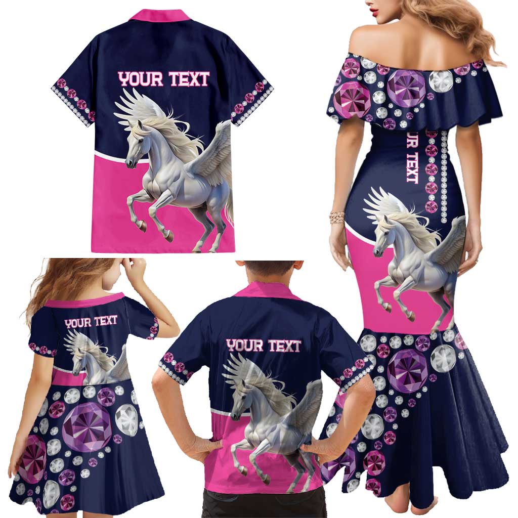 Personalized Pegasus Horse Racing Family Matching Mermaid Dress and Hawaiian Shirt Diamond Luxury Style