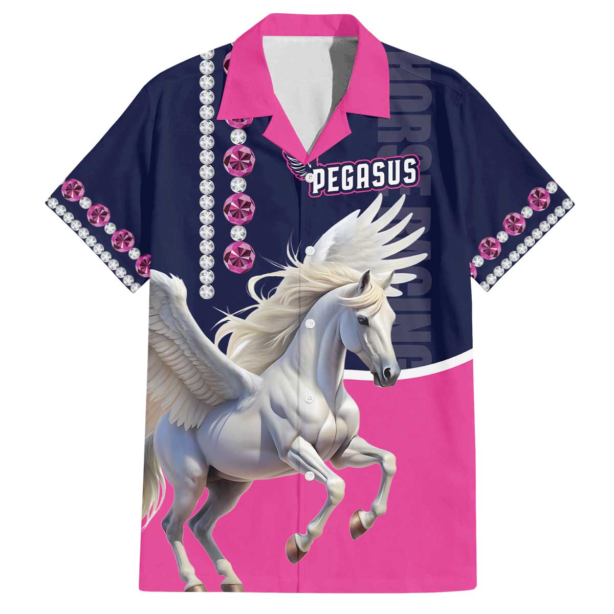Personalized Pegasus Horse Racing Family Matching Off The Shoulder Long Sleeve Dress and Hawaiian Shirt Diamond Luxury Style