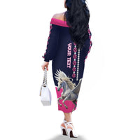 Personalized Pegasus Horse Racing Family Matching Off The Shoulder Long Sleeve Dress and Hawaiian Shirt Diamond Luxury Style