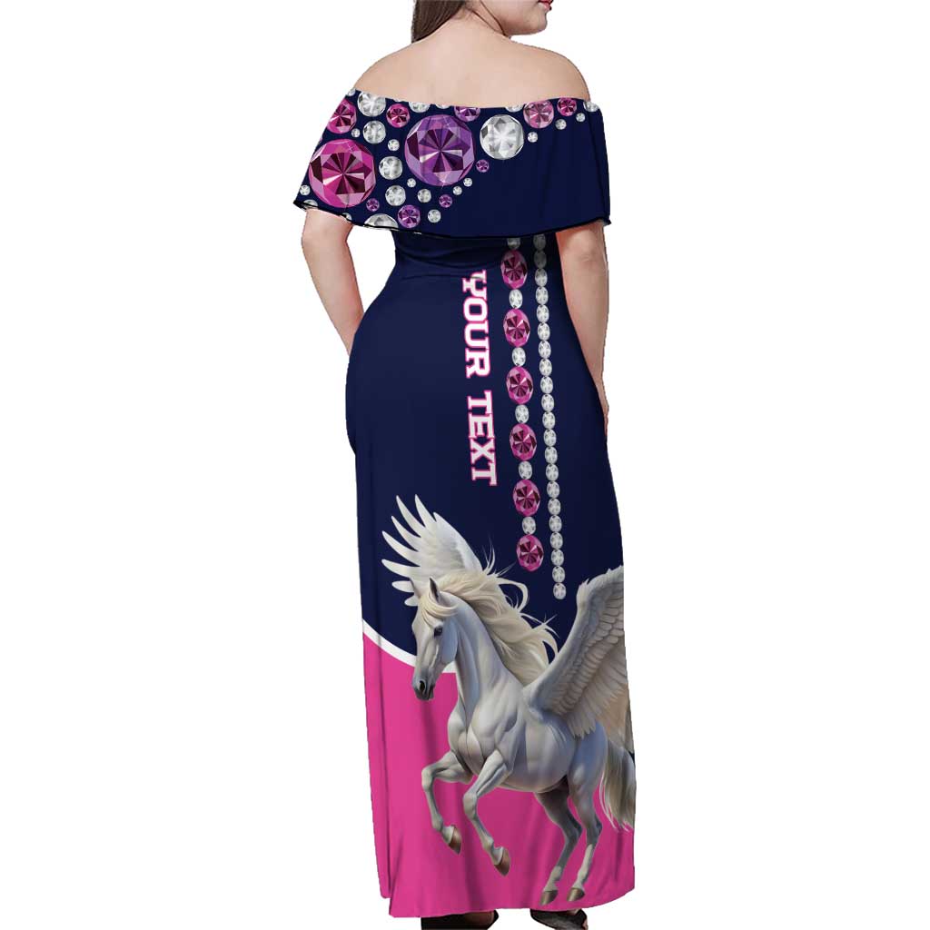 Personalized Pegasus Horse Racing Family Matching Off Shoulder Maxi Dress and Hawaiian Shirt Diamond Luxury Style