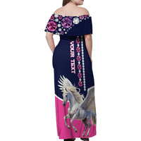 Personalized Pegasus Horse Racing Family Matching Off Shoulder Maxi Dress and Hawaiian Shirt Diamond Luxury Style