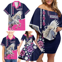 Personalized Pegasus Horse Racing Family Matching Off Shoulder Short Dress and Hawaiian Shirt Diamond Luxury Style
