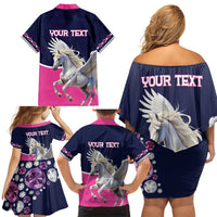 Personalized Pegasus Horse Racing Family Matching Off Shoulder Short Dress and Hawaiian Shirt Diamond Luxury Style