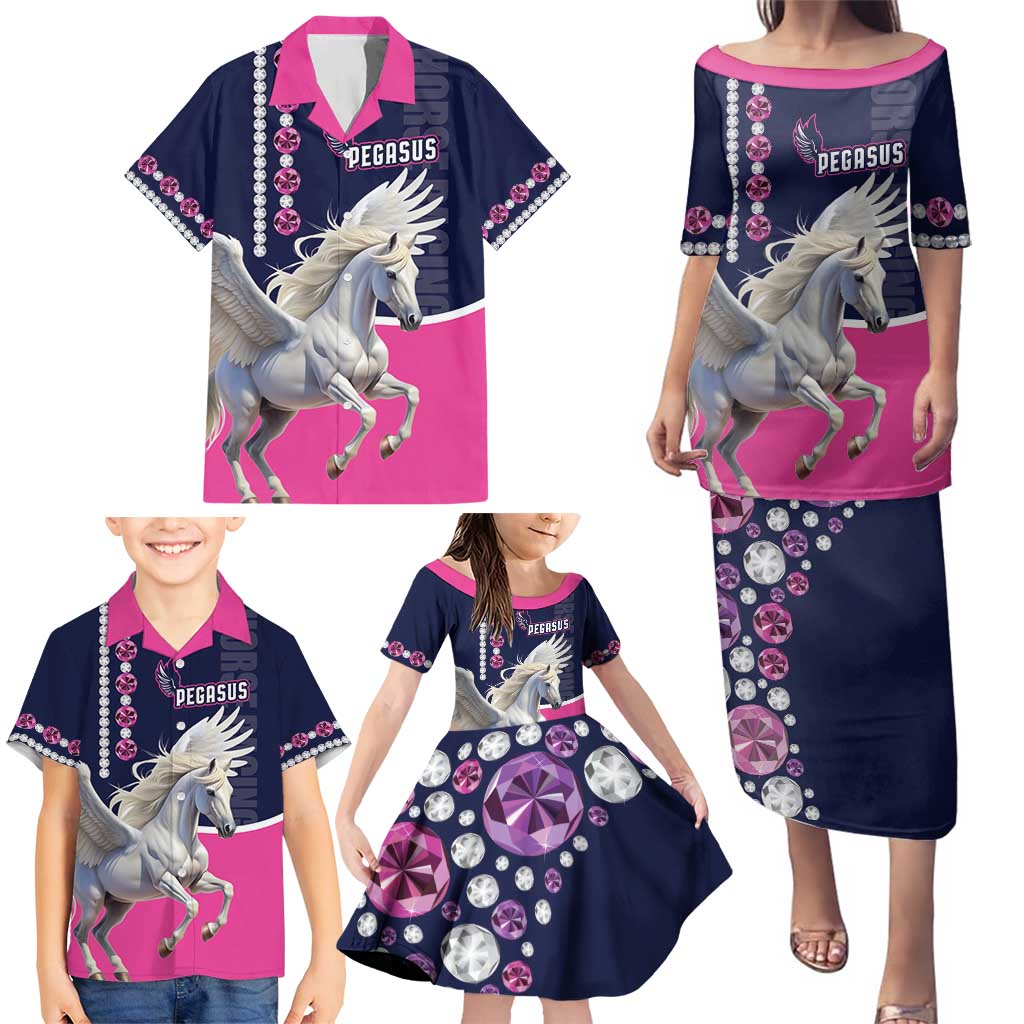 Personalized Pegasus Horse Racing Family Matching Puletasi and Hawaiian Shirt Diamond Luxury Style