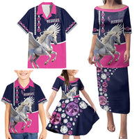 Personalized Pegasus Horse Racing Family Matching Puletasi and Hawaiian Shirt Diamond Luxury Style