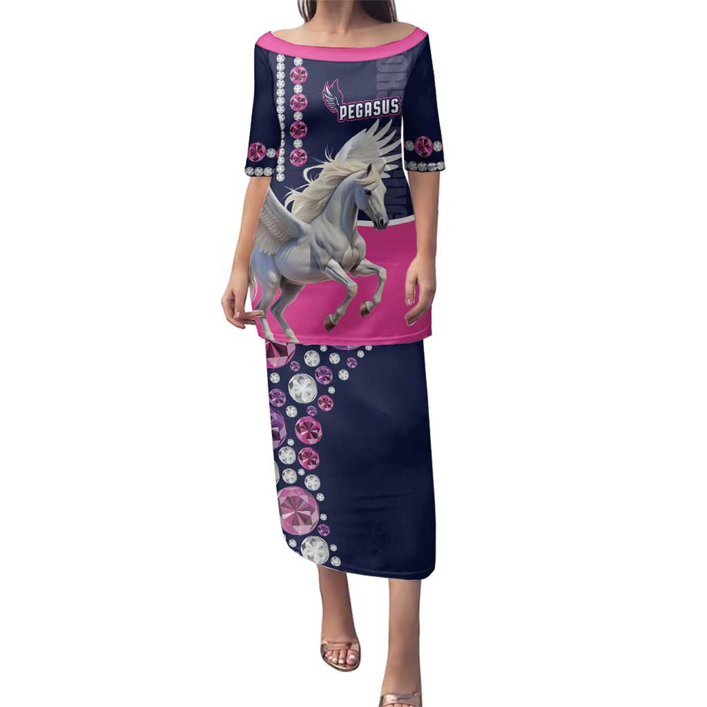 Personalized Pegasus Horse Racing Family Matching Puletasi and Hawaiian Shirt Diamond Luxury Style