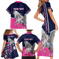 Personalized Pegasus Horse Racing Family Matching Short Sleeve Bodycon Dress and Hawaiian Shirt Diamond Luxury Style - Wonder Print Shop