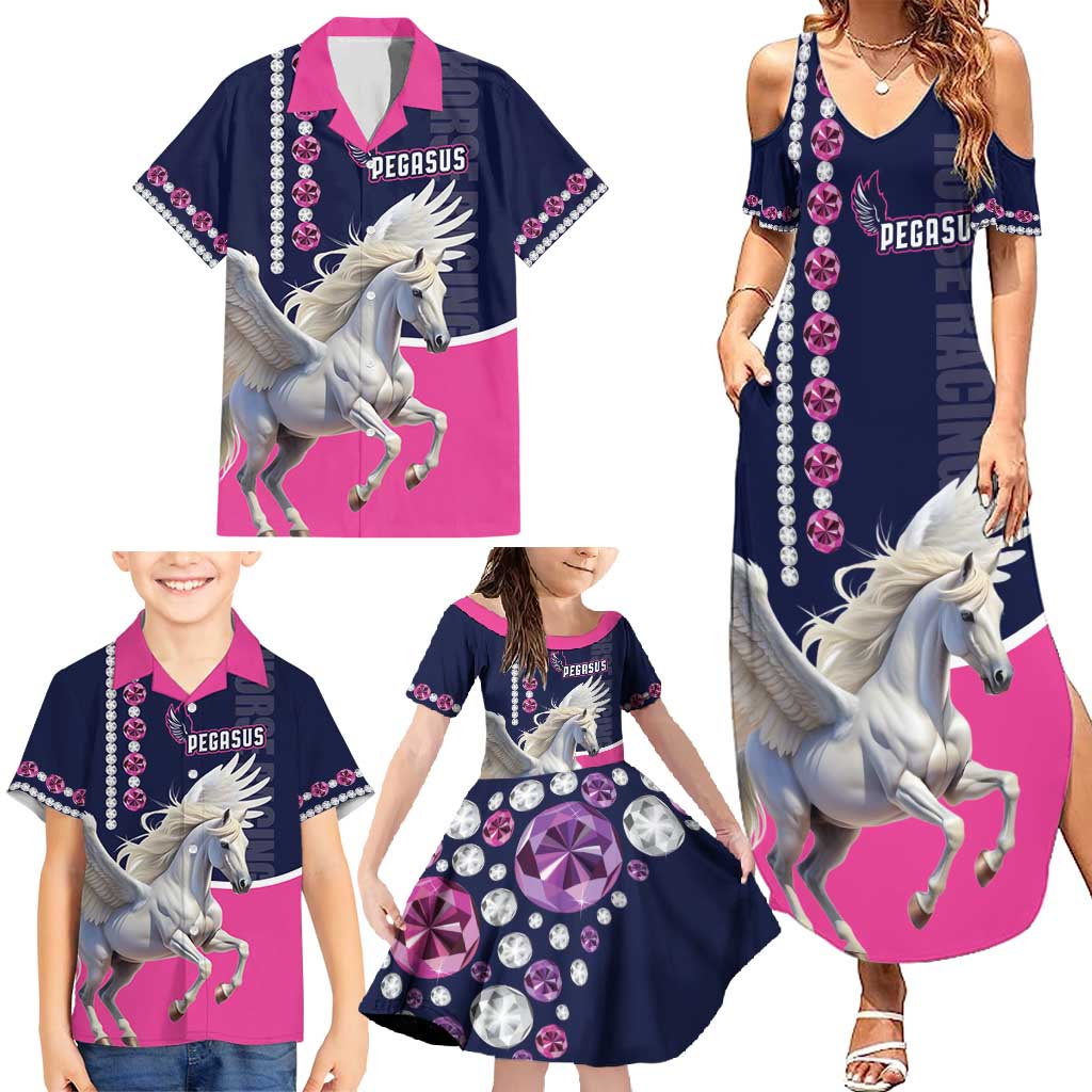Personalized Pegasus Horse Racing Family Matching Summer Maxi Dress and Hawaiian Shirt Diamond Luxury Style - Wonder Print Shop