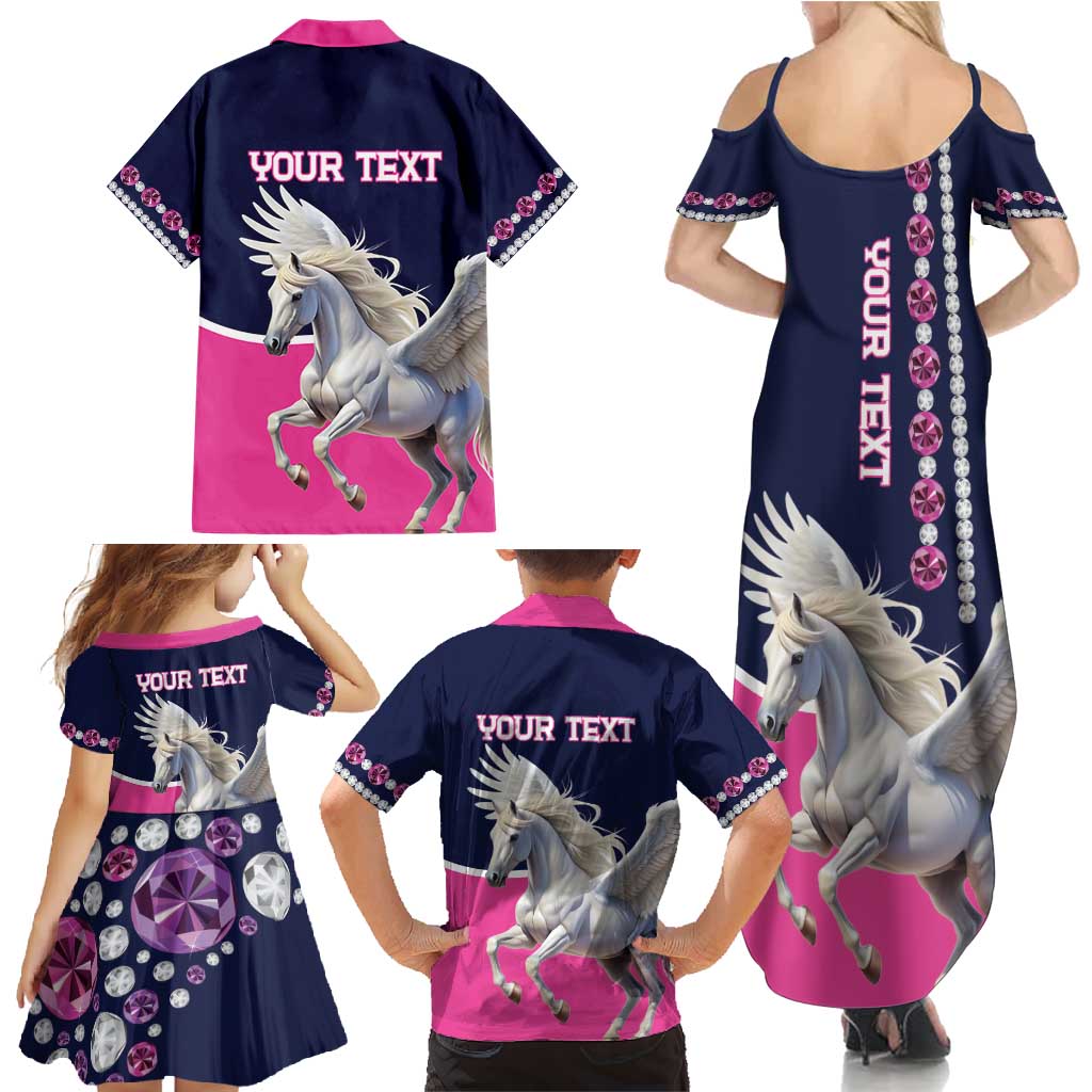 Personalized Pegasus Horse Racing Family Matching Summer Maxi Dress and Hawaiian Shirt Diamond Luxury Style - Wonder Print Shop