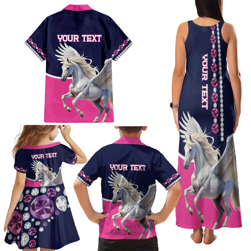 Personalized Pegasus Horse Racing Family Matching Tank Maxi Dress and Hawaiian Shirt Diamond Luxury Style - Wonder Print Shop