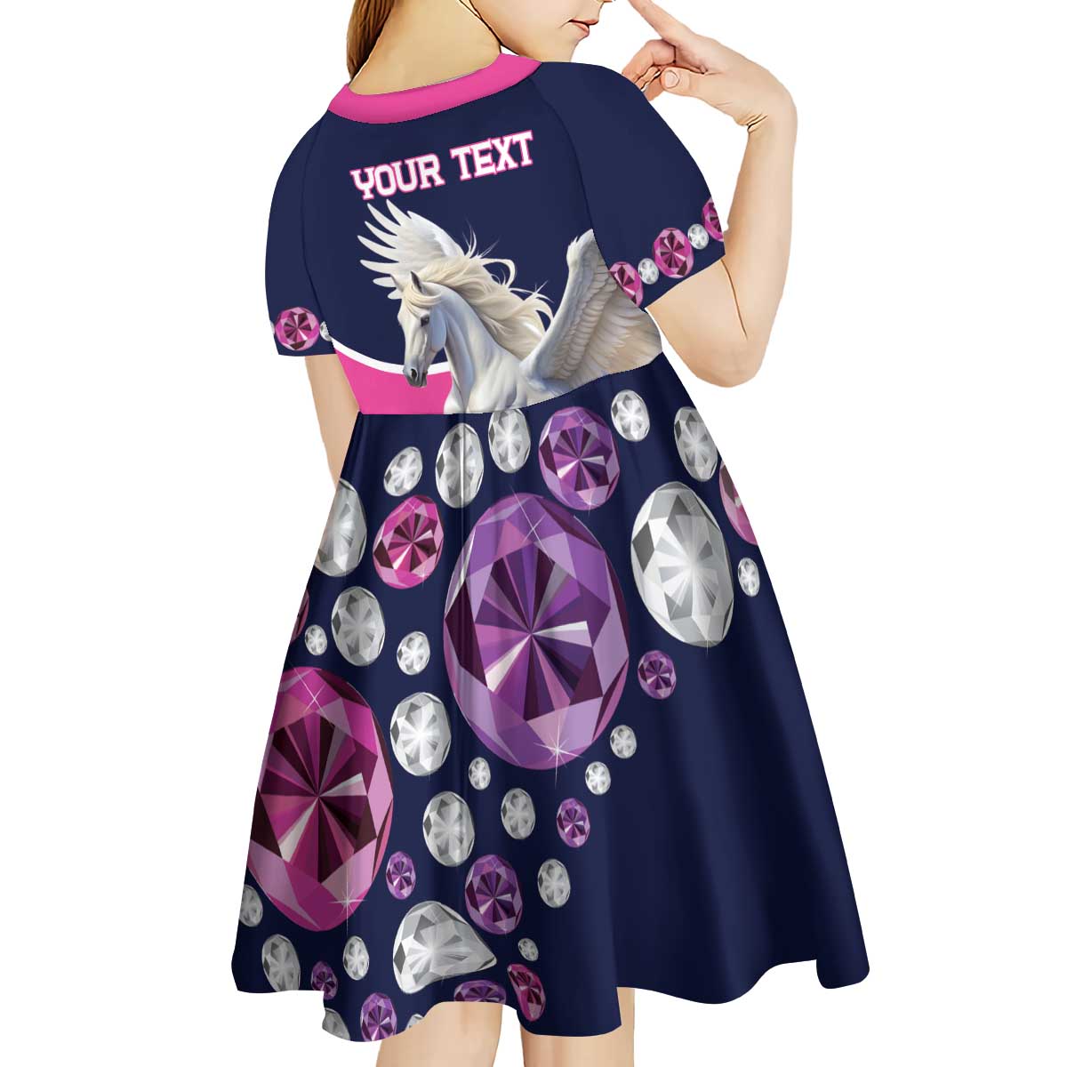 Personalized Pegasus Horse Racing Kid Short Sleeve Dress Diamond Luxury Style - Wonder Print Shop