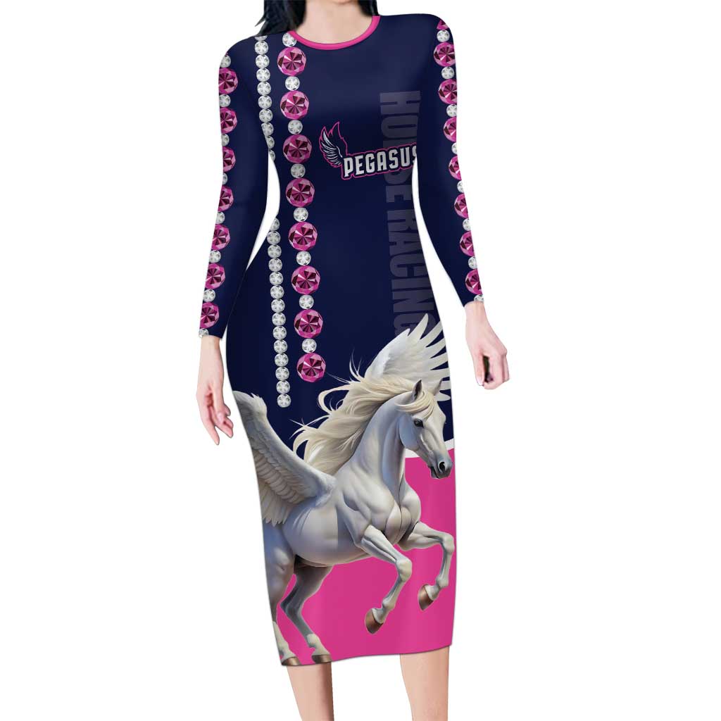Personalized Pegasus Horse Racing Long Sleeve Bodycon Dress Diamond Luxury Style - Wonder Print Shop