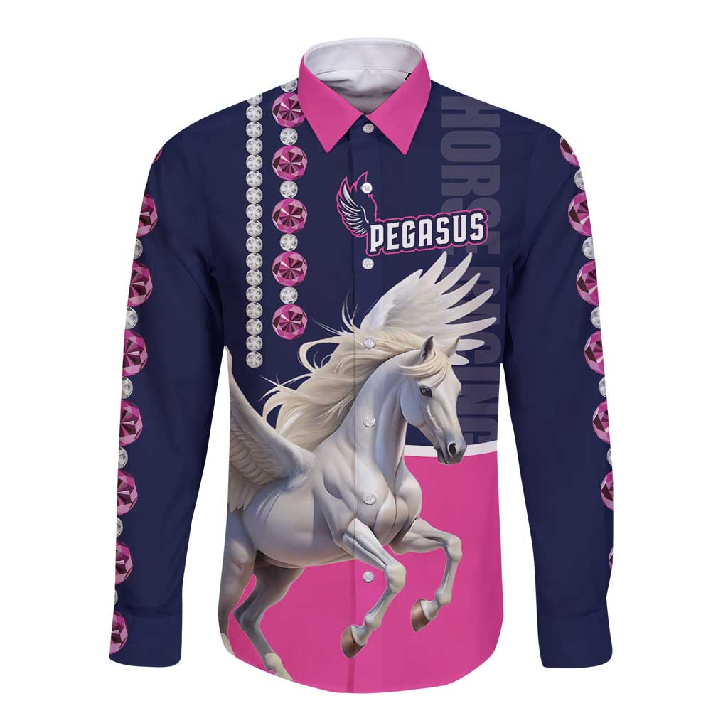 Personalized Pegasus Horse Racing Long Sleeve Button Shirt Diamond Luxury Style