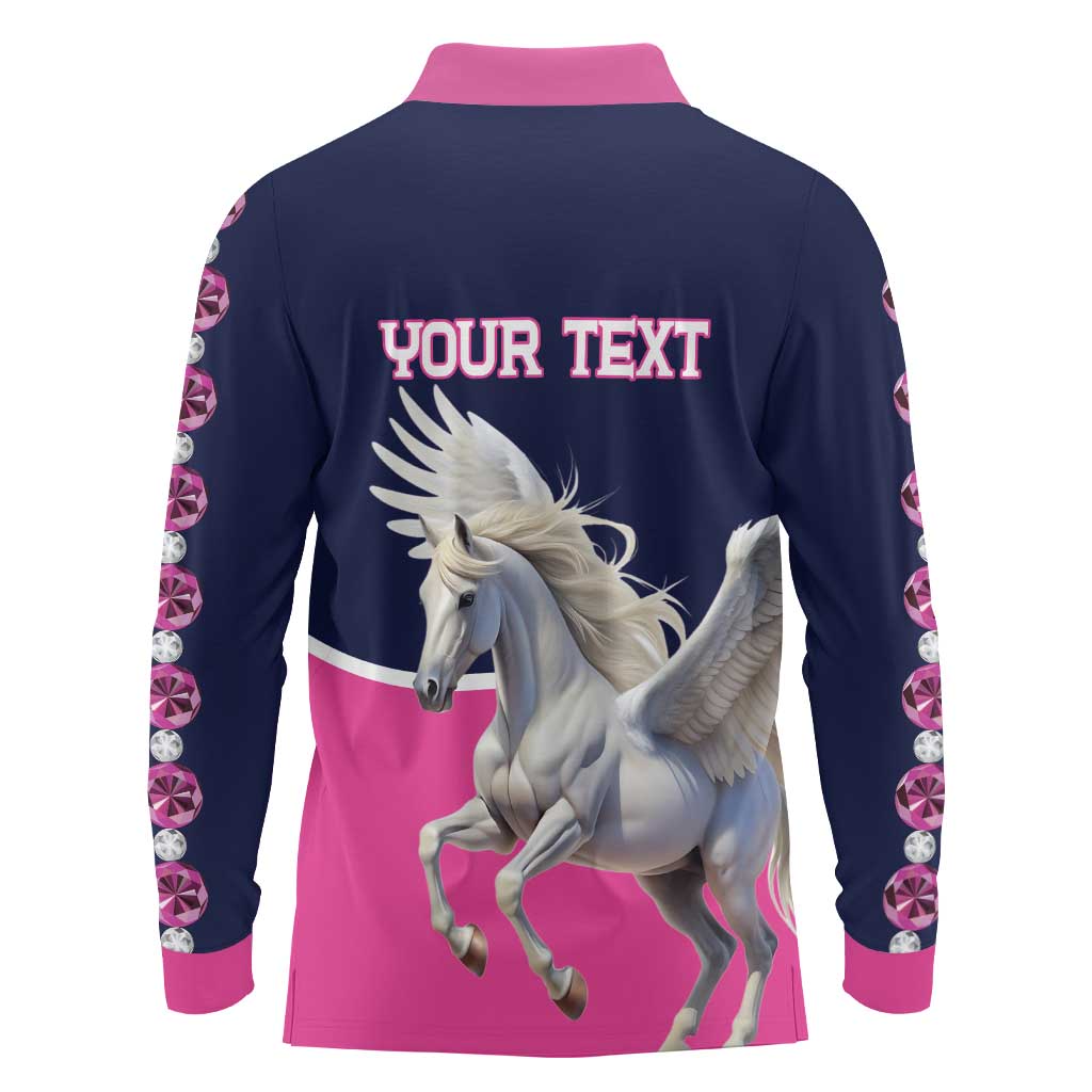 Personalized Pegasus Horse Racing Long Sleeve Polo Shirt Diamond Luxury Style - Wonder Print Shop