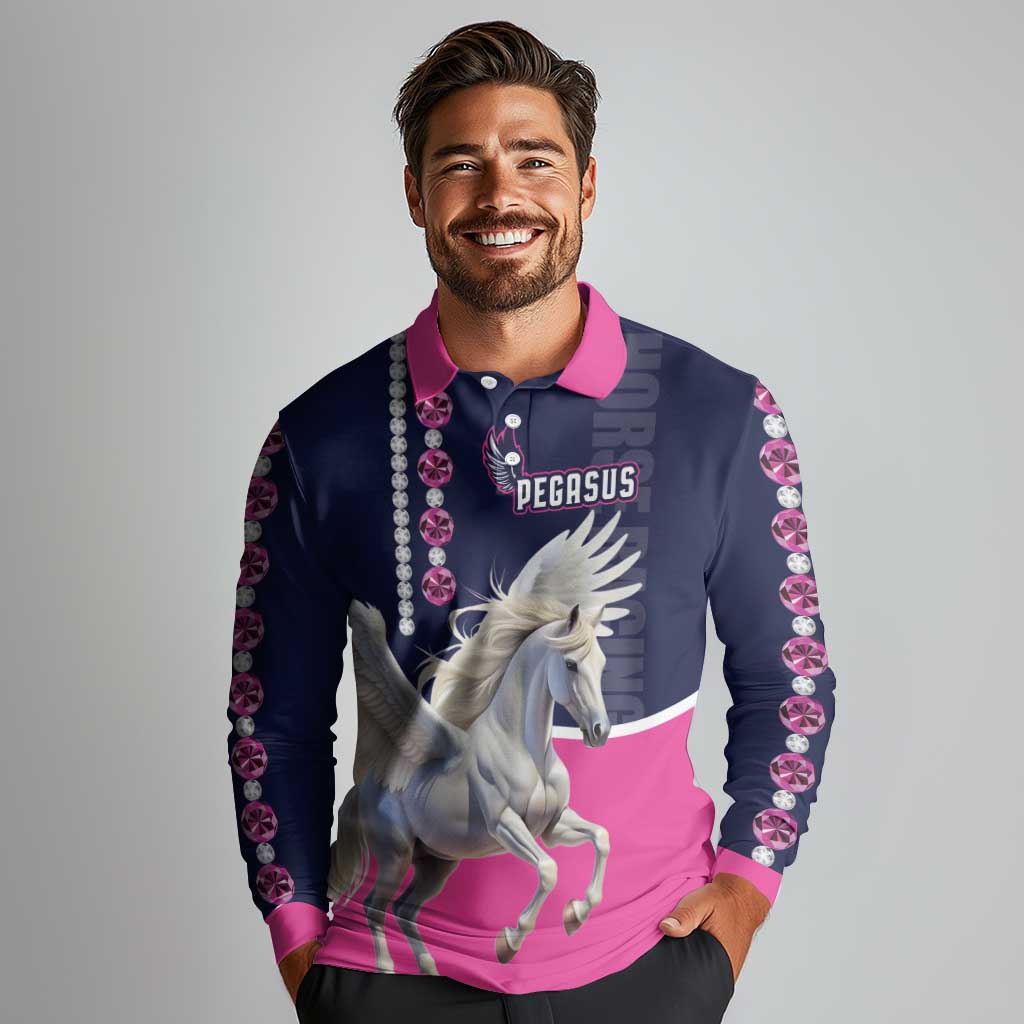 Personalized Pegasus Horse Racing Long Sleeve Polo Shirt Diamond Luxury Style - Wonder Print Shop