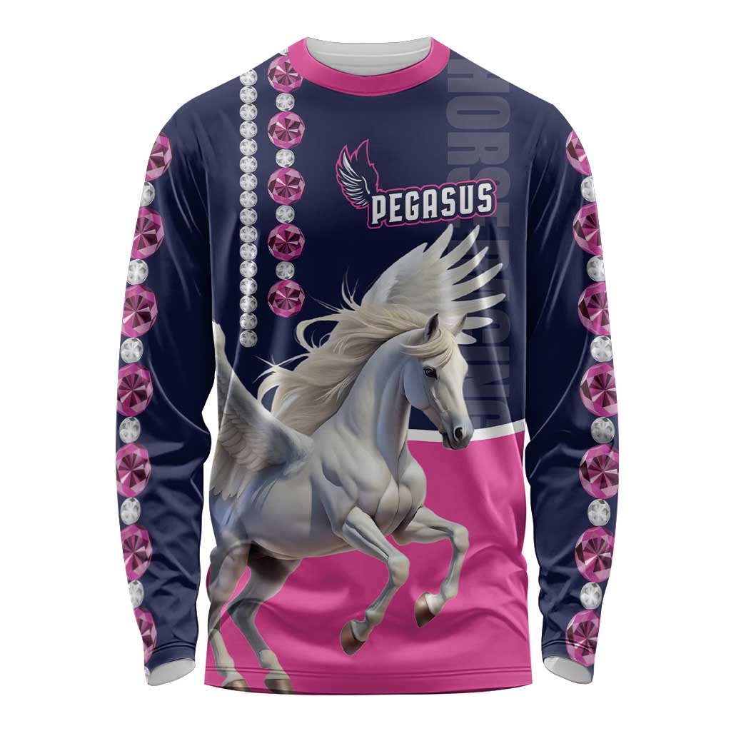 Personalized Pegasus Horse Racing Long Sleeve Shirt Diamond Luxury Style - Wonder Print Shop