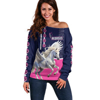 Personalized Pegasus Horse Racing Off Shoulder Sweater Diamond Luxury Style - Wonder Print Shop