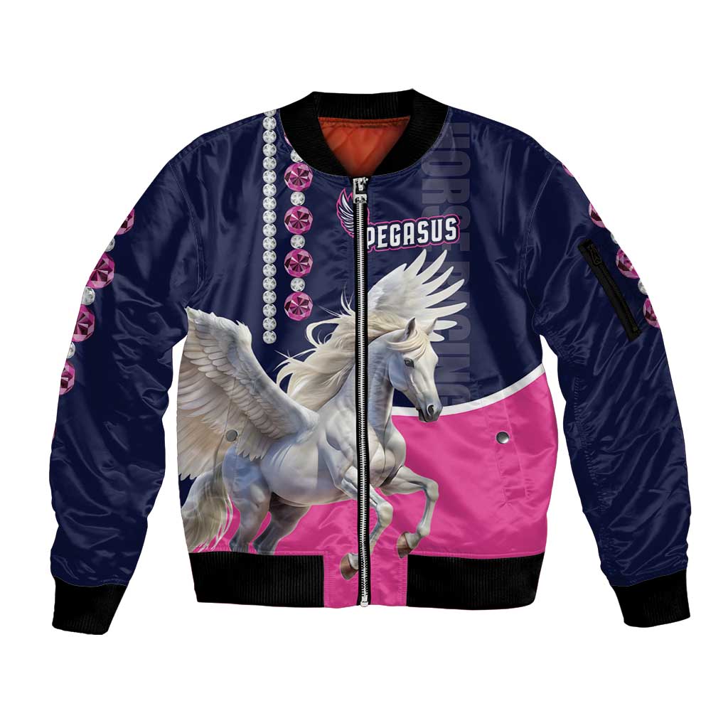 Personalized Pegasus Horse Racing Sleeve Zip Bomber Jacket Diamond Luxury Style - Wonder Print Shop