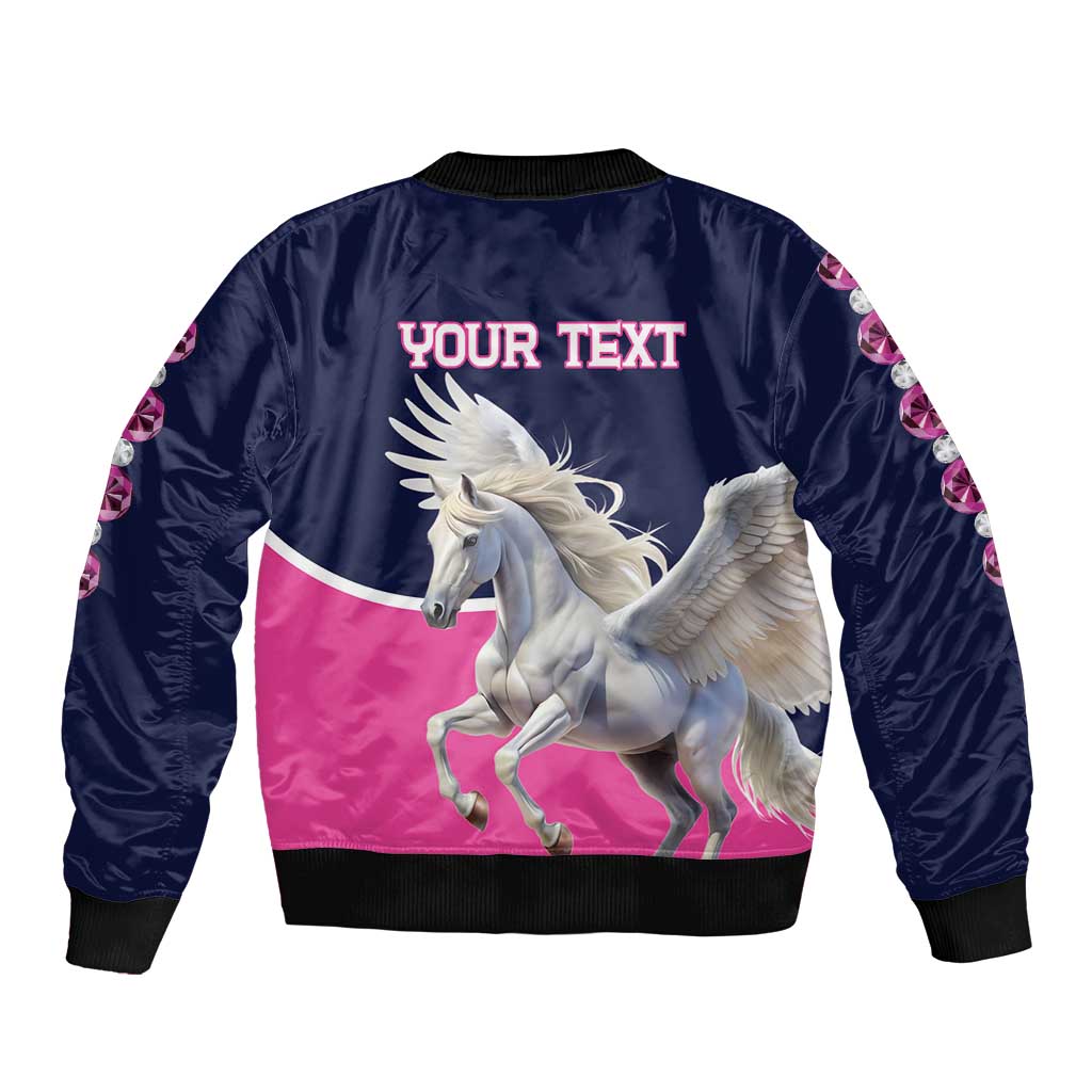 Personalized Pegasus Horse Racing Sleeve Zip Bomber Jacket Diamond Luxury Style - Wonder Print Shop