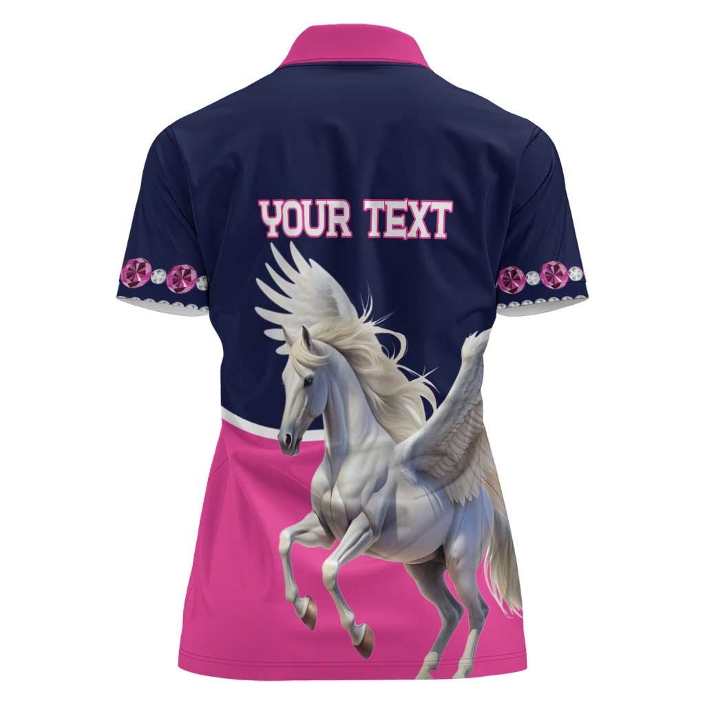 Personalized Pegasus Horse Racing Women Polo Shirt Diamond Luxury Style - Wonder Print Shop