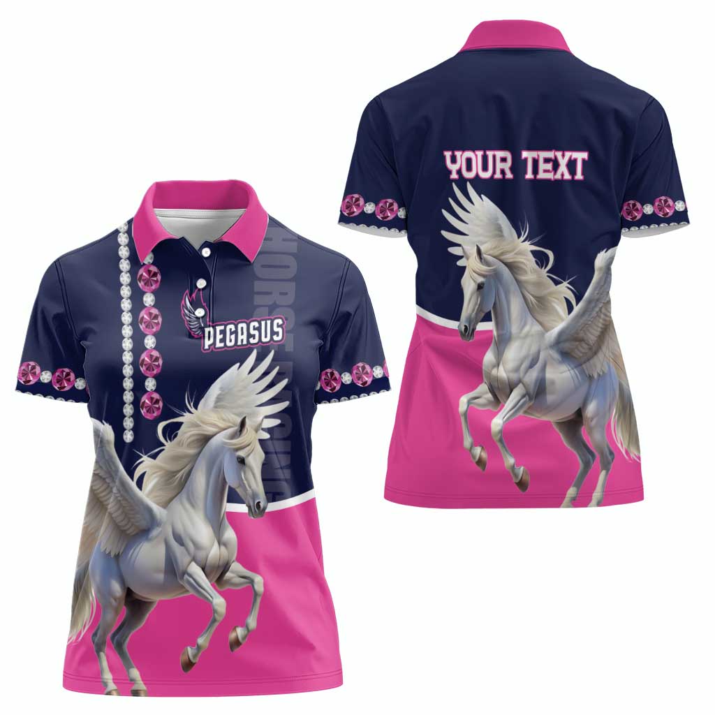Personalized Pegasus Horse Racing Women Polo Shirt Diamond Luxury Style - Wonder Print Shop
