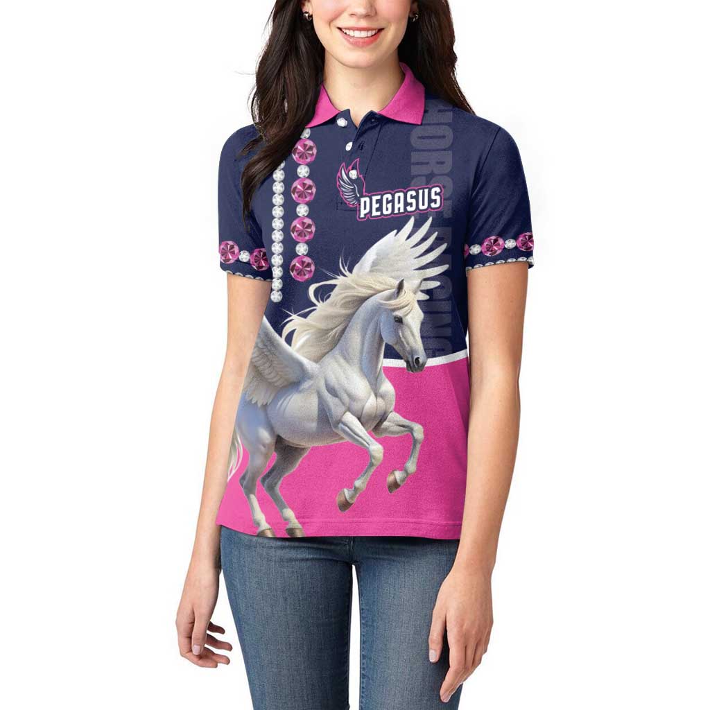 Personalized Pegasus Horse Racing Women Polo Shirt Diamond Luxury Style - Wonder Print Shop