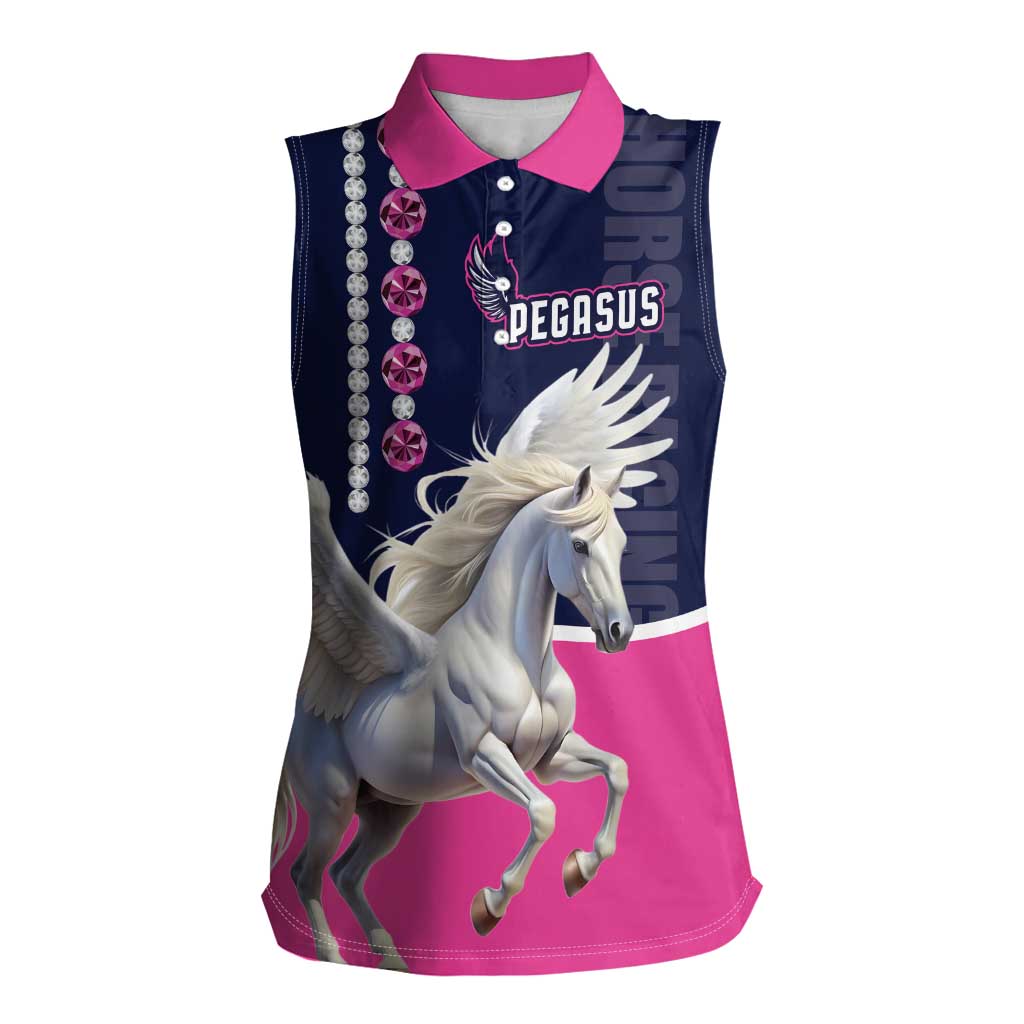 Personalized Pegasus Horse Racing Women Sleeveless Polo Shirt Diamond Luxury Style - Wonder Print Shop