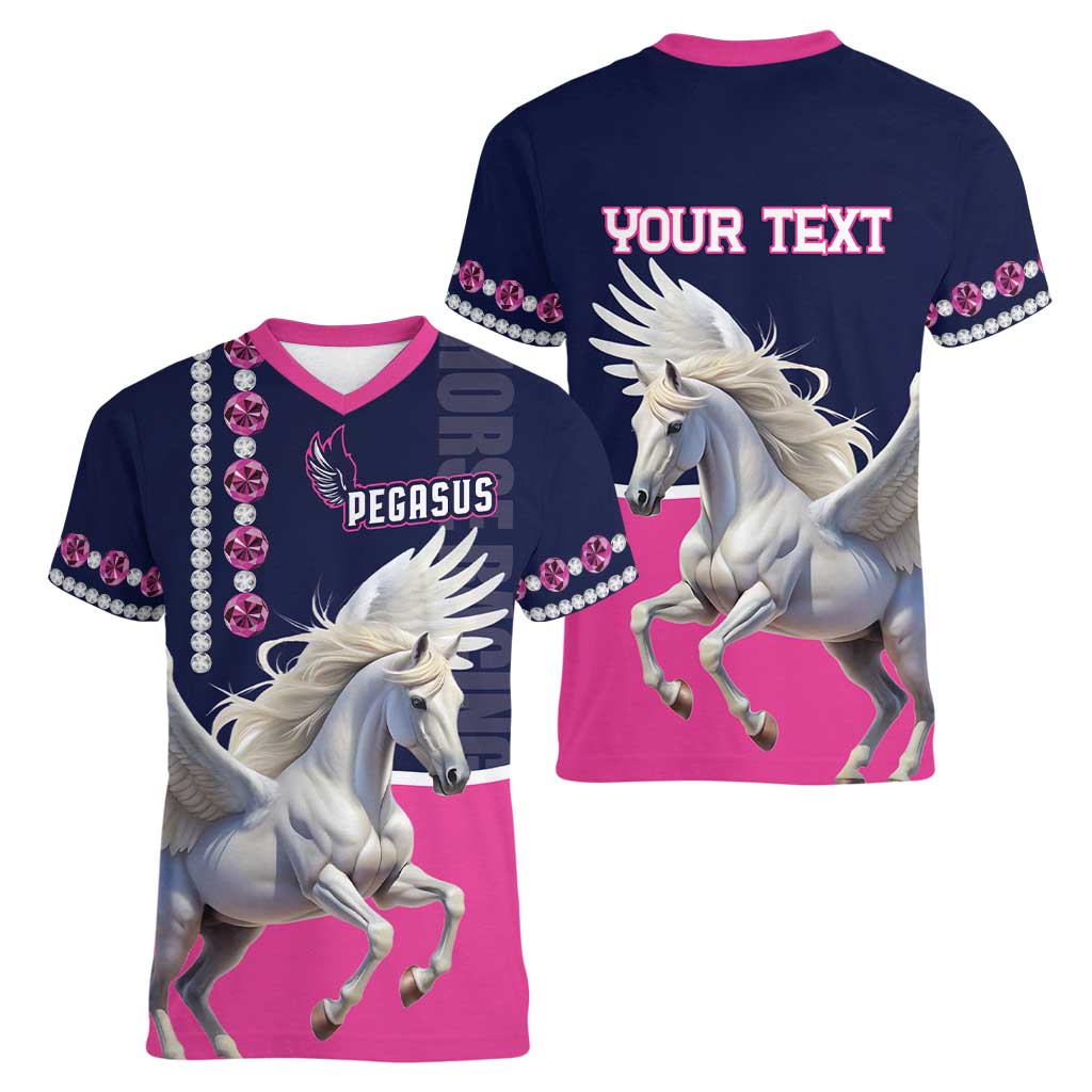 Personalized Pegasus Horse Racing Women V-Neck T-Shirt Diamond Luxury Style - Wonder Print Shop