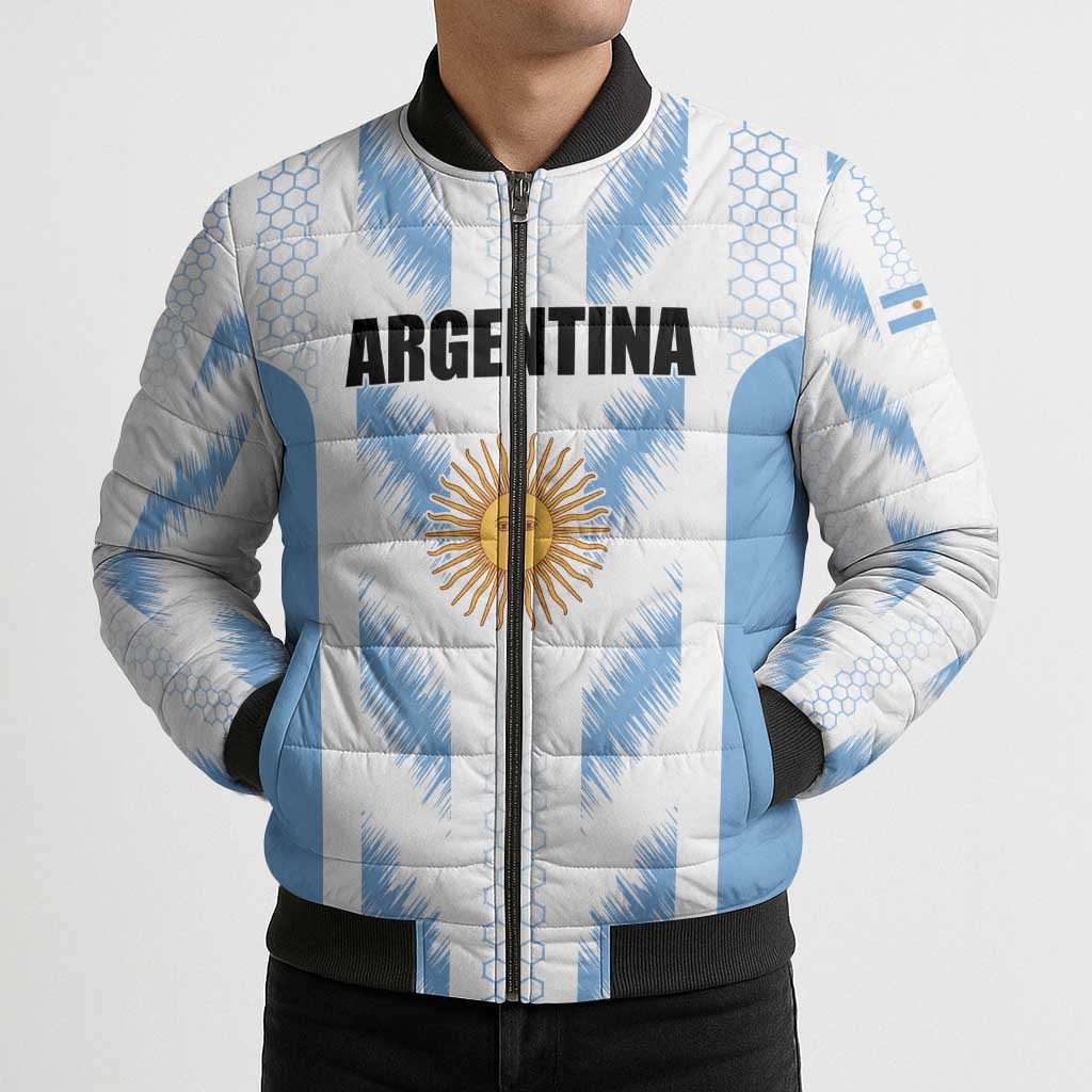 Custom Football 2026 Argentina Bomber Puffer Jacket Vamos La Albiceleste