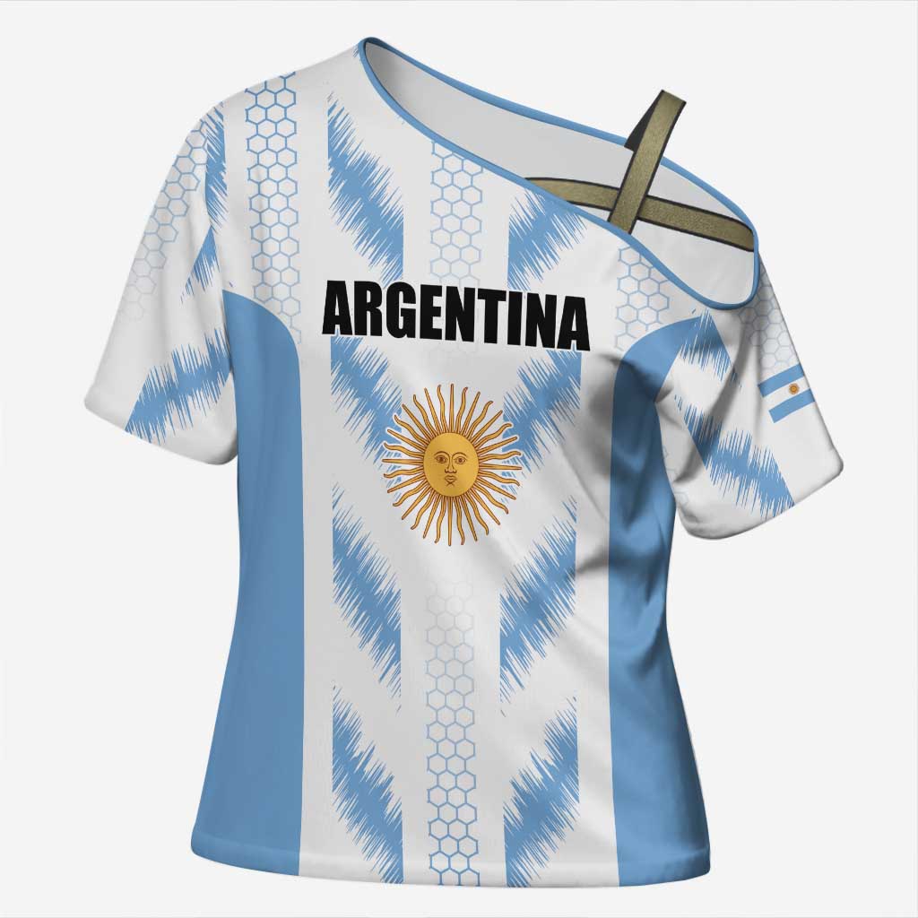 Custom Football 2026 Argentina Cross Shoulder Shirt Vamos La Albiceleste