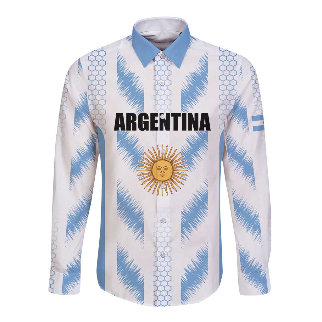 Custom Football 2026 Argentina Long Sleeve Button Shirt Vamos La Albiceleste