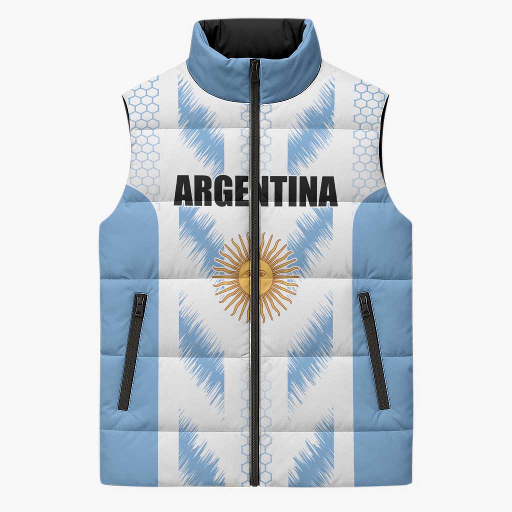 Custom Football 2026 Argentina Sleeveless Puffer Jacket Vamos La Albiceleste