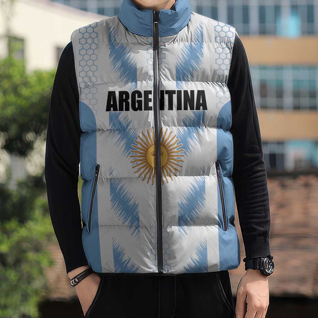 Custom Football 2026 Argentina Sleeveless Puffer Jacket Vamos La Albiceleste