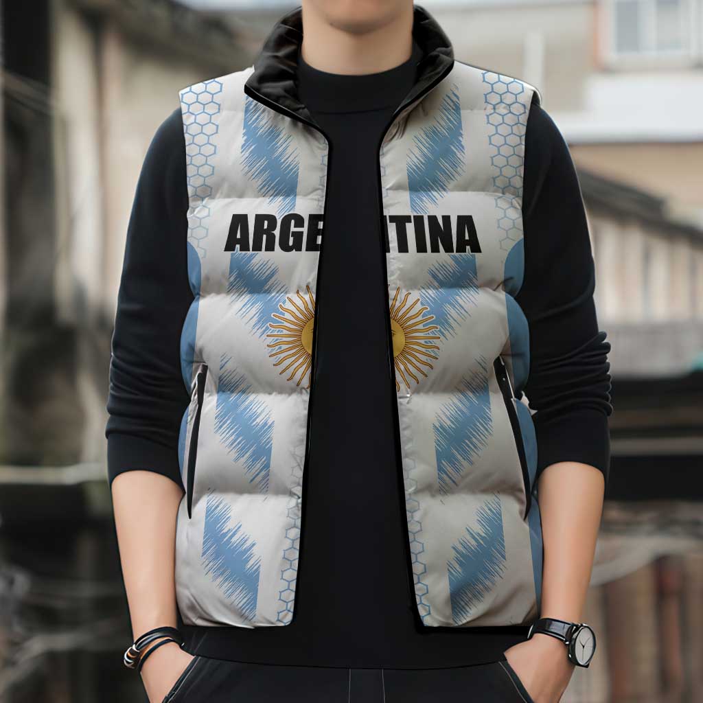 Custom Football 2026 Argentina Sleeveless Puffer Jacket Vamos La Albiceleste