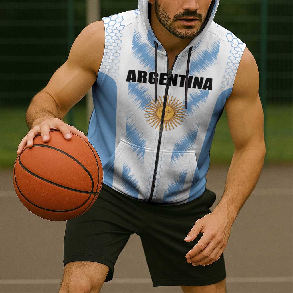 Custom Football 2026 Argentina Sleeveless Zip Hoodie Vamos La Albiceleste