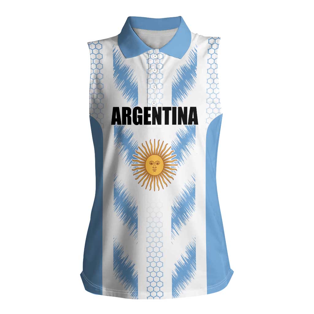 Custom Football 2026 Argentina Women Sleeveless Polo Shirt Vamos La Albiceleste