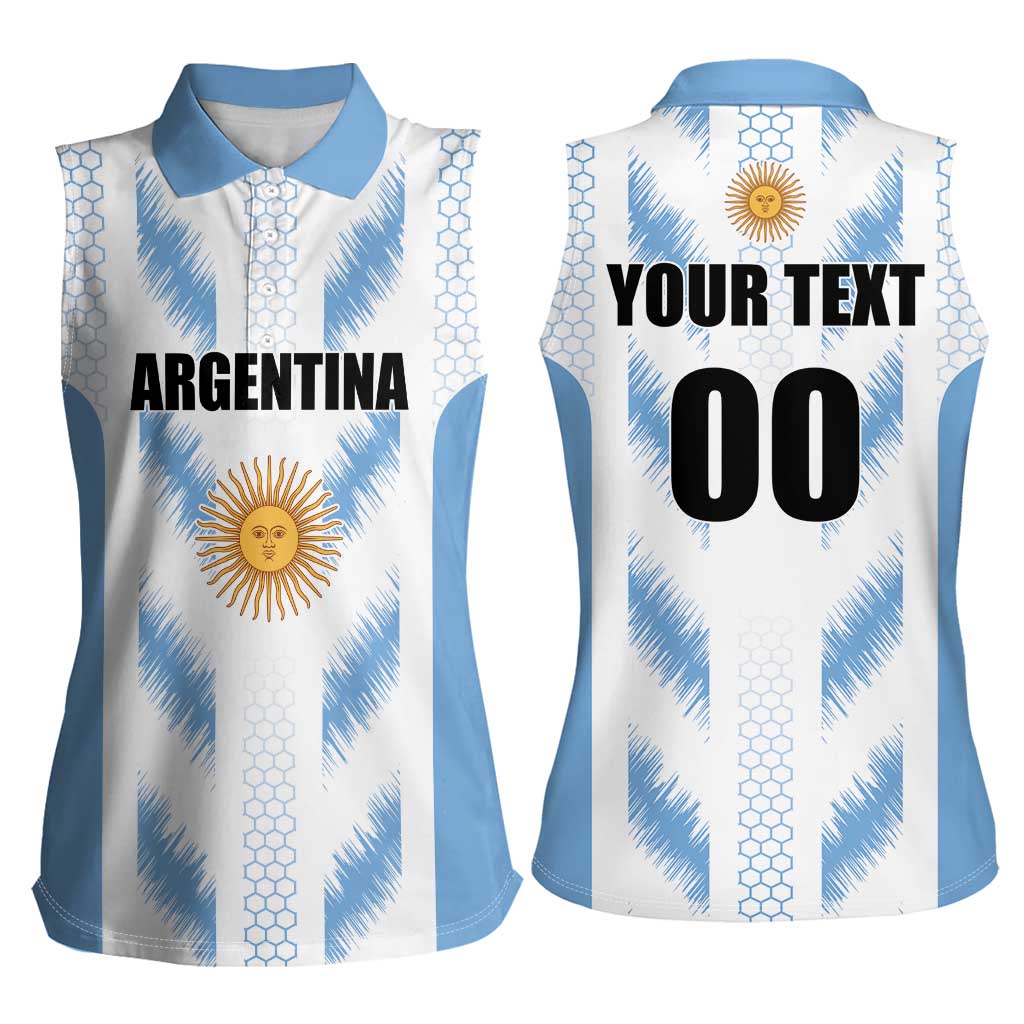 Custom Football 2026 Argentina Women Sleeveless Polo Shirt Vamos La Albiceleste