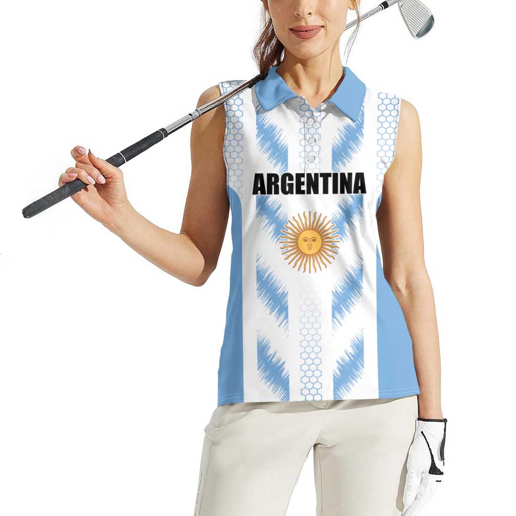 Custom Football 2026 Argentina Women Sleeveless Polo Shirt Vamos La Albiceleste