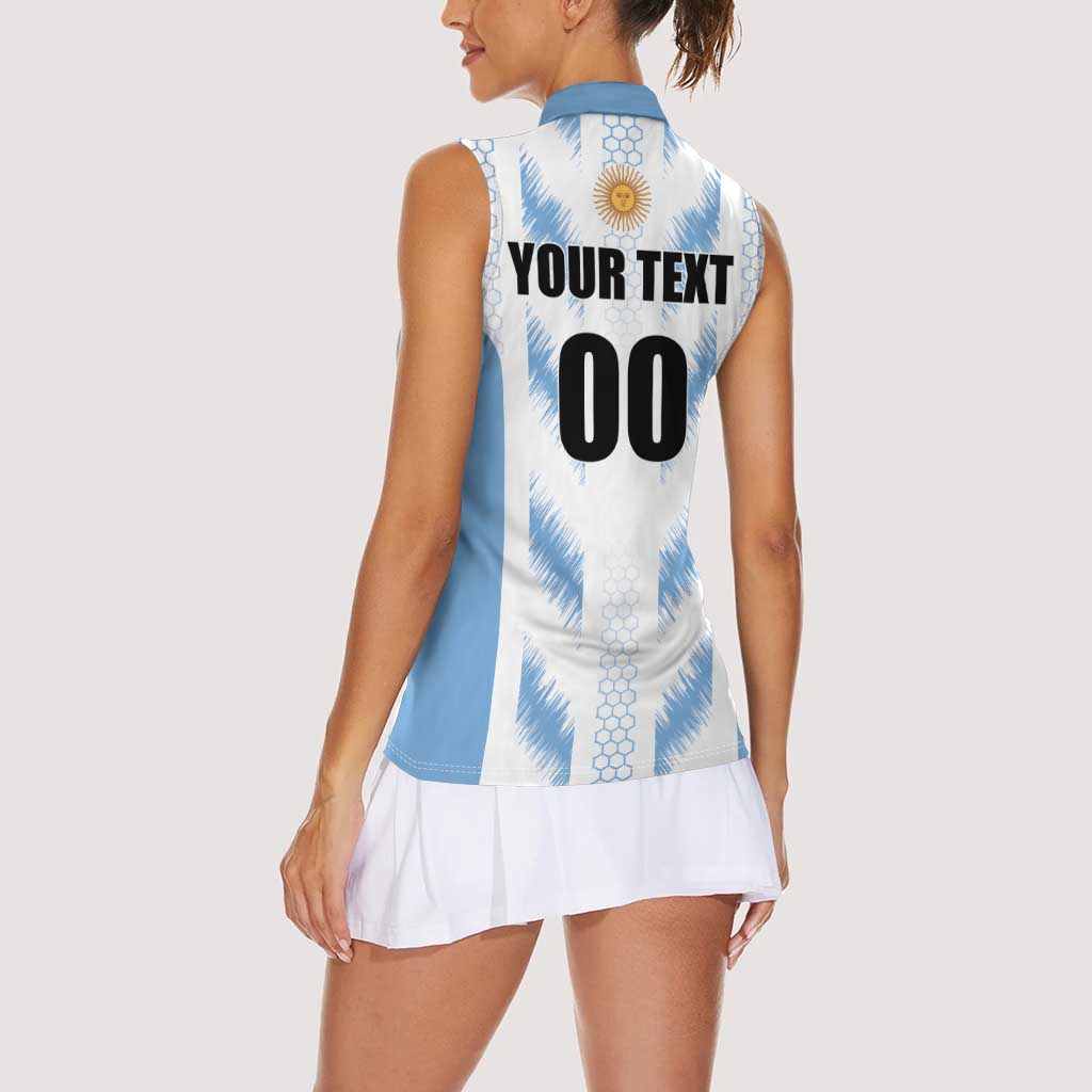 Custom Football 2026 Argentina Women Sleeveless Polo Shirt Vamos La Albiceleste