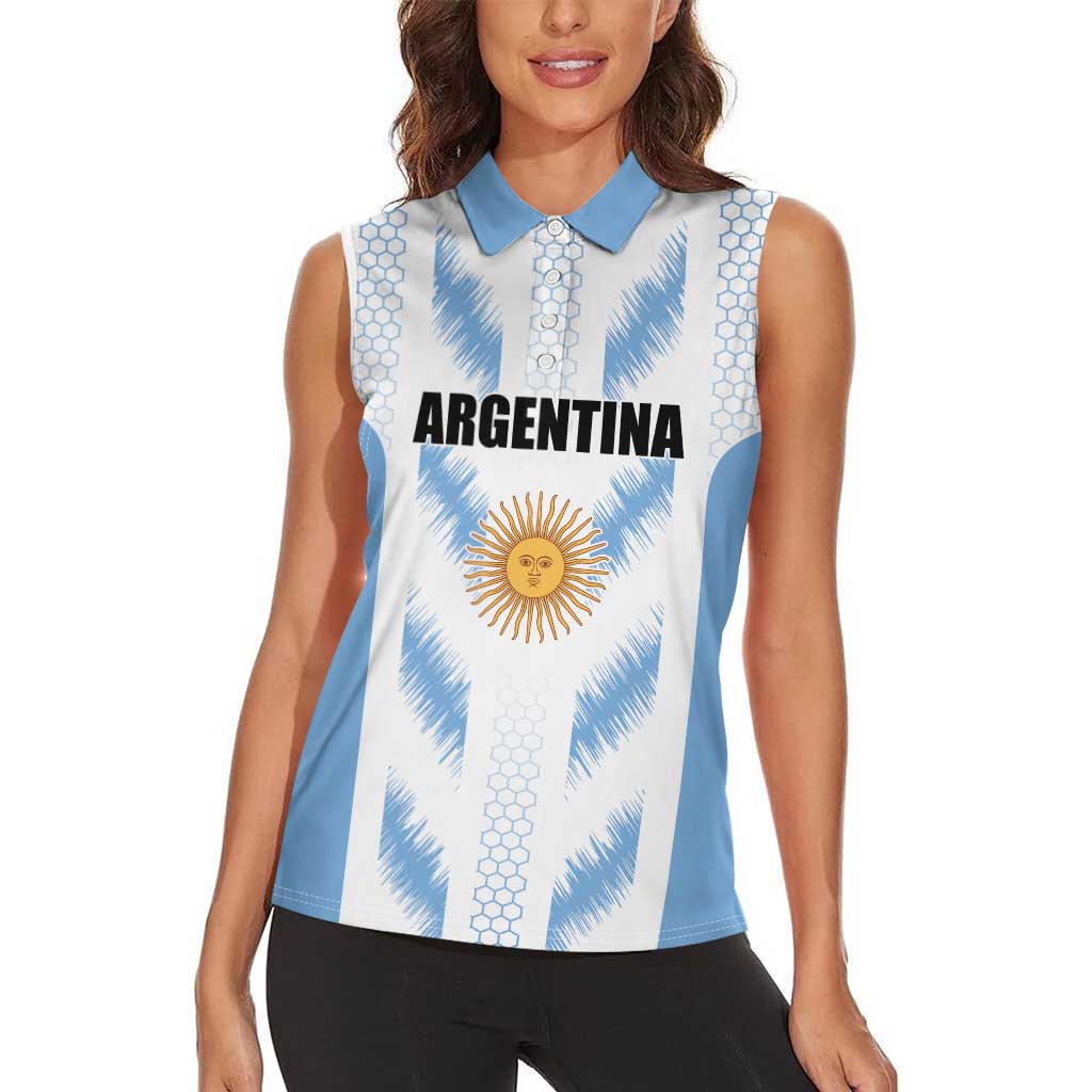 Custom Football 2026 Argentina Women Sleeveless Polo Shirt Vamos La Albiceleste