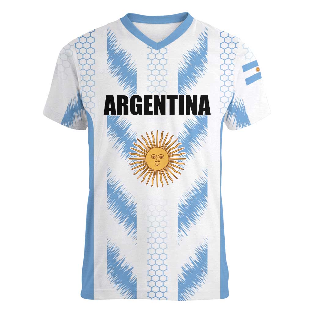 Custom Football 2026 Argentina Women V-Neck T-Shirt Vamos La Albiceleste