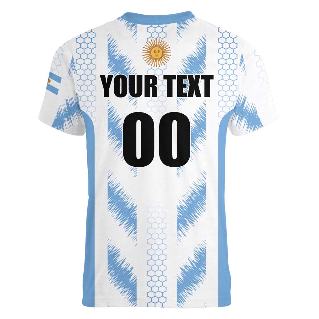 Custom Football 2026 Argentina Women V-Neck T-Shirt Vamos La Albiceleste