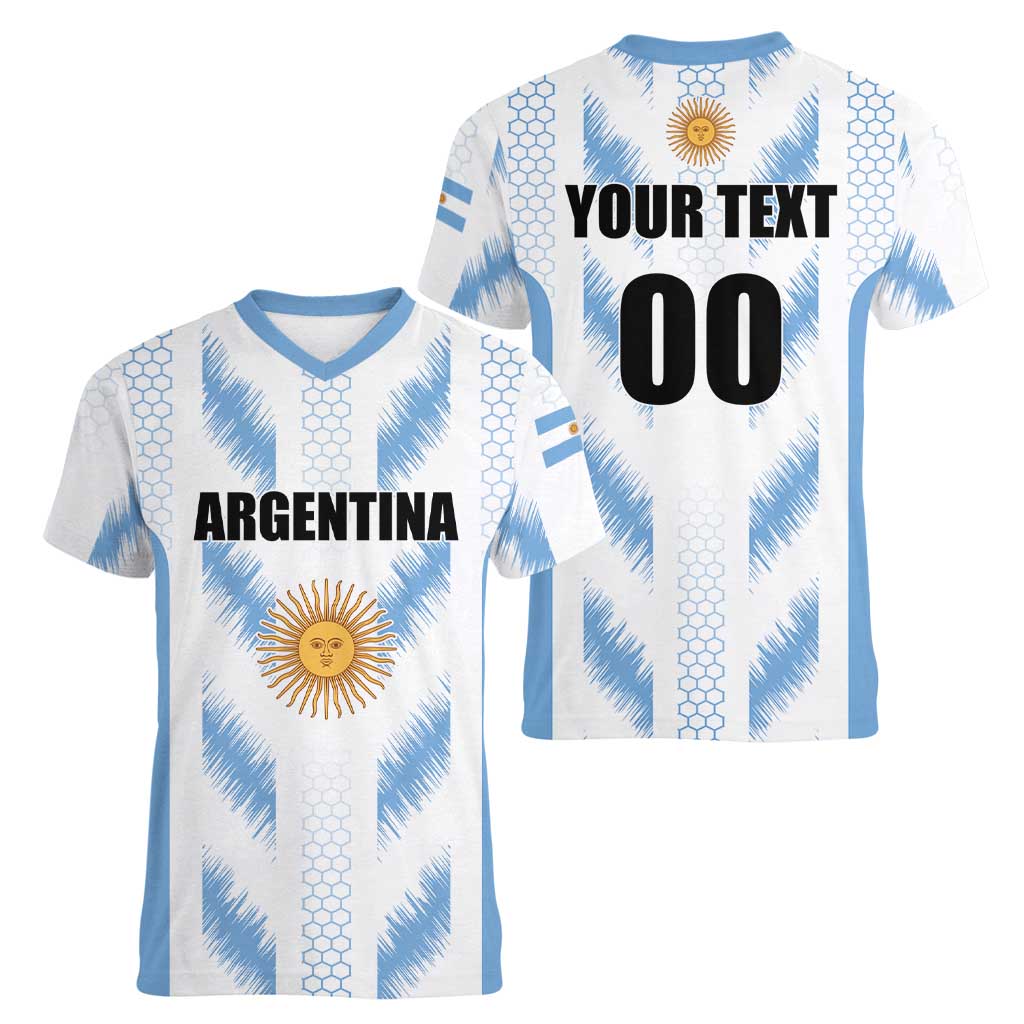 Custom Football 2026 Argentina Women V-Neck T-Shirt Vamos La Albiceleste