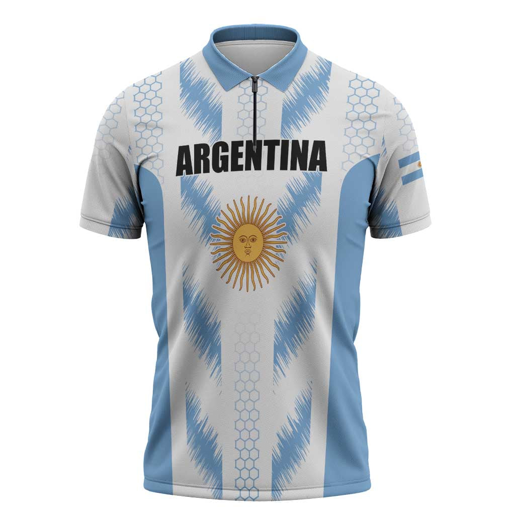 Custom Football 2026 Argentina Zipper Polo Shirt Vamos La Albiceleste