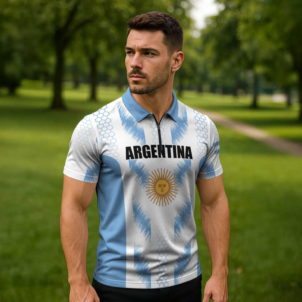 Custom Football 2026 Argentina Zipper Polo Shirt Vamos La Albiceleste